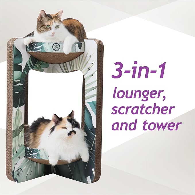 Necoichi Cat Scratcher Tower for Indoor Cats - Cat Scratching Post Lounger with Reversible Usability and Extra Comfort for Lounge, Cardboard Bed Couch / (Regular, Oak) - Image 4
