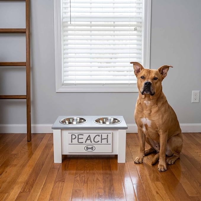 Elevated Dog Bowls, Personalized Raised Dog Bowl Stand for Medium Dogs | Farmhouse Style, Elevated Wood Stand, Storage Container, Stainless Steel Bowls, Raised Anti-Slip Feeder, Made in USA - Image 4