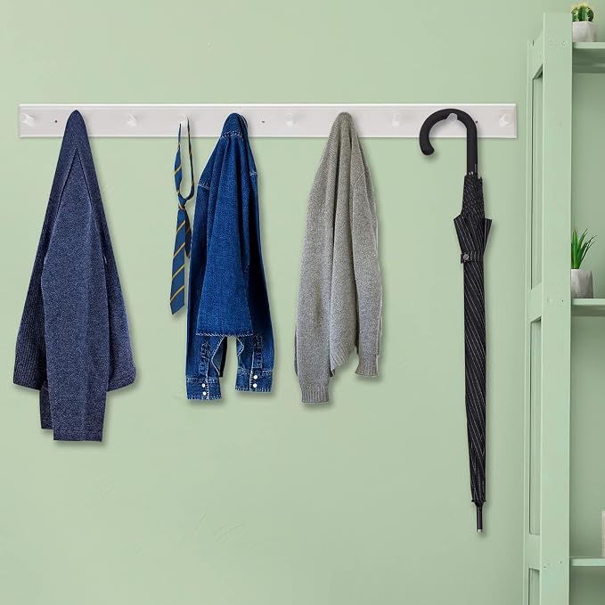 2PCS Coat Rack Wall Mounted, Long 38'' Wooden Wall Coat Hooks with 10 Pegs, Wall Peg Rail Hangers for Hanging Towels, Hats, Backpacks, Clothing, Caps(White) - Image 7