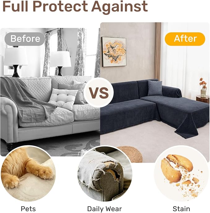 2 Pieces Sectional Couch Covers L Shaped Cover XL Navy Blue | Thick Washable Fabric for L Shaped Sectional Sofa, Anti-Pet Hair, Stain & Wear Resistant, Easy Care & Installation - Image 4