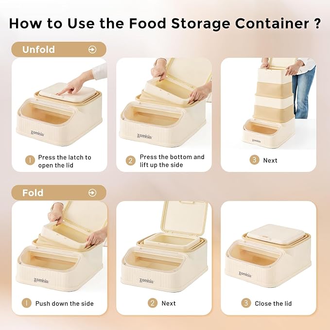 ZOMISIA 30-40lbs First-in, First-out Collapsible Dog Food Storage Container | FIFO System Easy Dispense Base for Freshness, Cat Food Storage Containers with Transparent Lid and Scoop - Image 7