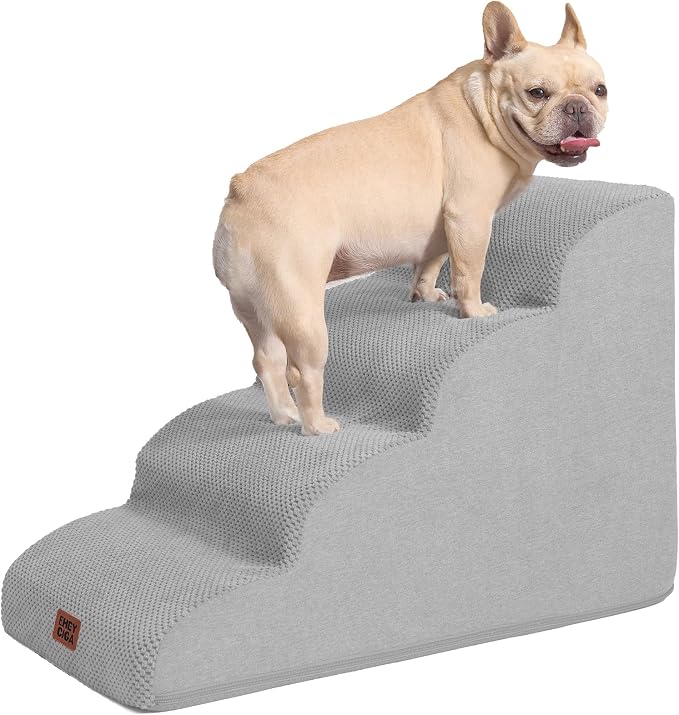 EHEYCIGA Curved Dog Stairs Ramp for High Beds 19.7" H, 4-Step Dog Steps for Small Dogs and Cats, Pet Stairs for High Bed Climbing, Non-Slip Balanced Pet Step Indoor, Light Grey - Image 9