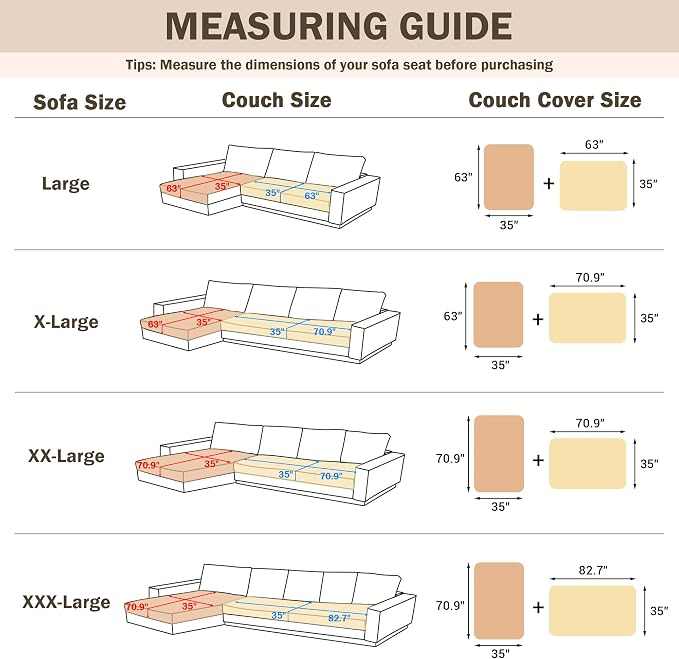 MEETSKY 100% Waterproof Couch Cover for Sofa, Non Slip Sectional Couch Covers for L Shape Sofa Cover Washable, 2 Pieces Sofa Slipcover for 3 Cushion Couch for Pet, Oatmeal, X-Large, 35"x63"+35"x70.9" - Image 6