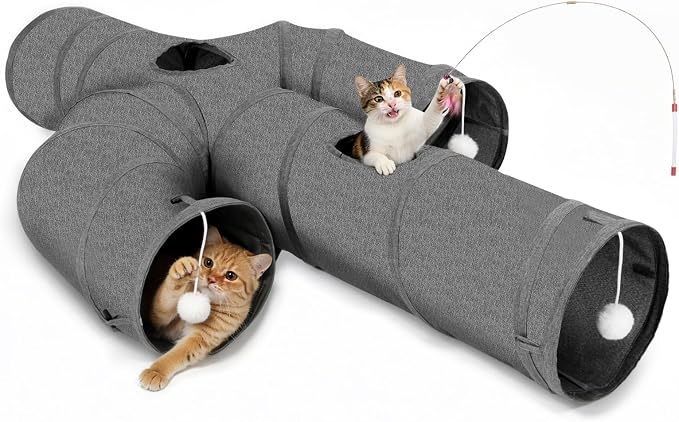 Ownpets Cat Tunnel Sturdy Oxford Fabric Cat Tunnel Toy, Cactus Shape Collapsible Cat Tunnels for Indoor Cats,Interactive Peek Hole Pet Tunnel Tube with Cat Wand Toy by Ownpets