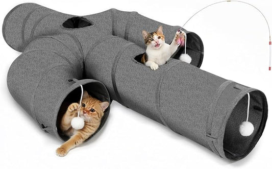Ownpets Cat Tunnel Sturdy Oxford Fabric Cat Tunnel Toy, Cactus Shape Collapsible Cat Tunnels for Indoor Cats,Interactive Peek Hole Pet Tunnel Tube with Cat Wand Toy by Ownpets