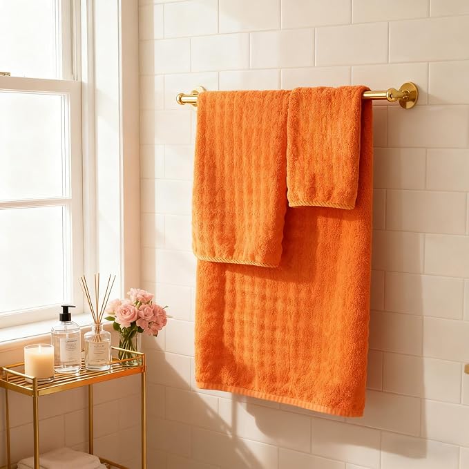 COZYART Lint Free 8 Pcs Bathroom Towels Set Ultra Soft Microfiber Orange | Ultra Fluffy, Thick, Highly Absorbent, Fast Dry, No Shedding, No Pilling, Fade Resistant, Durable, Long-lasting - Image 3