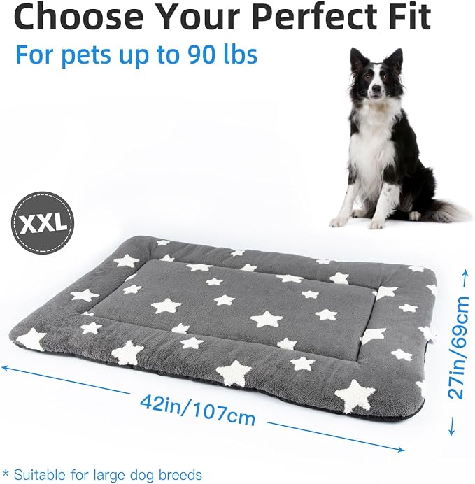 Mora Pets Dog Crate Pad Dog Kennel Bed Crate Mat for Large Dogs Washable Cute Star Pet Bed for Cage Ultra Soft Flat Pillow Cushion for Cozy Sleeping Anti-Slip Grey 42 x 27 - Image 6