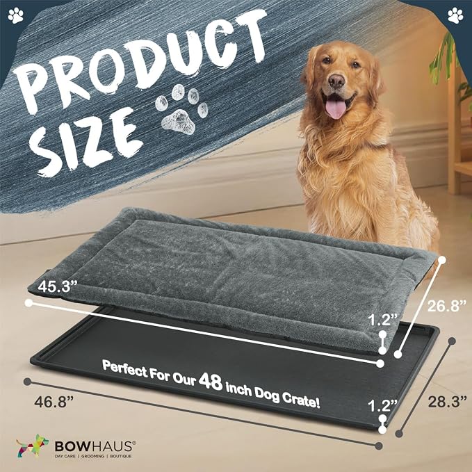 BOWHAUS Machine-Washable Dog Bed Pad & Tray for 48-Inch Kennel, Non-Slip Flat Cozy Sleeping Mat & Easy-Clean Plastic Replacement Crate Pan, Comfortable & Durable for Dogs, Rabbits, Cats, Various Pets - Image 2