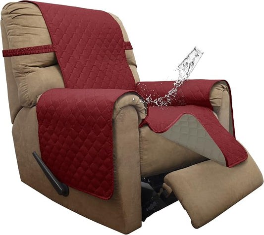 ISSUNTEX Double Protection 100% Waterproof Recliner Covers for Living Room, Reversible Furniture Protector Recliner Couch Sofa Slipcover for Dogs, Pets, Kids (Recliner, Christmas Red/Beige) by ISSUNTEX