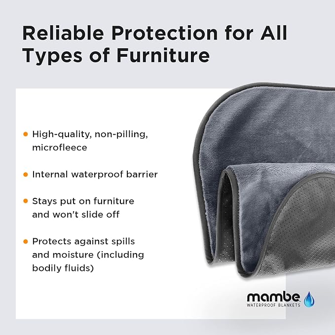 Mambe Non-Slip Pet Blanket Medium, Charcoal and Silver - Soft and Silky Waterproof Throw - Machine Washable Fleece - for Protecting Furniture from Stains - for Dog and Pet Fur - Image 3