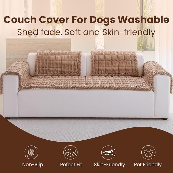 Couch Cover for Dogs Washable, Non-Slip Pet Couch Covers for Sofa, Fuzzy Dog Couch Cover Blanket, Thick, Soft, Plush Couch Cushion Covers for Sofa Protector (Coffee, 27.6" x 59"/70 x 150cm) - Image 2