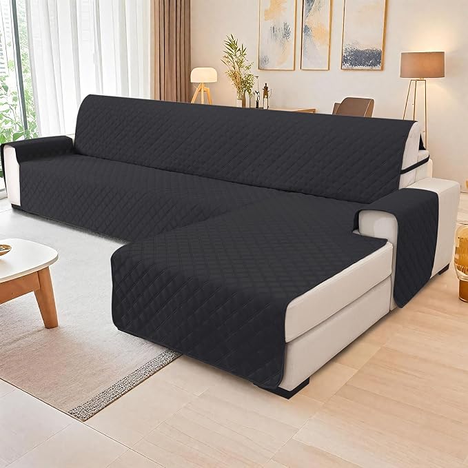 Waterproof Sectional Couch Covers for Dogs, Reversible L Shaped Couch Cover, Chaise Lounge Cover for Sectional Sofa, Sofa Covers Washable Sectional for Pets Dog Cat (Small, Black) - Image 2