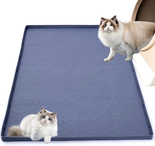 34" x 22" Diamond Cat Litter Mat, Absorbent & Fast-Dry Silicone Litter Trapping Mat with Raised Edges, Extra Large Waterproof Pad for Kitty Litter Box, Grey by Unknown