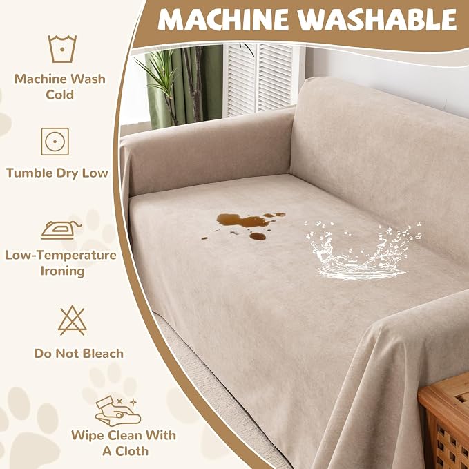 Waterproof Non-Slip Couch Cover for Pets & Dogs, Khaki 71" x 150" | Pet Sofa Cover, Washable, Pet Friendly, Anti Cat Scratch, Furniture Protector, for 3 Cushion Couch Sectional L Shaped Sofa - Image 8