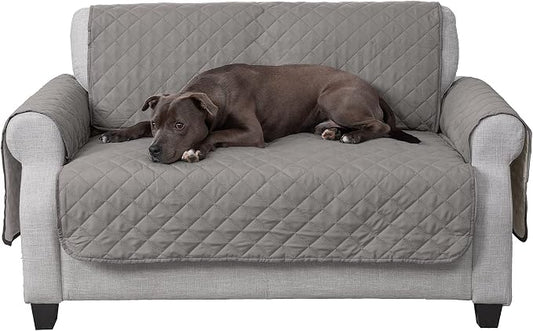 Furhaven Water-Resistant & Reversible Loveseat Cover Protector for Dogs, Cats, & Children - Two-Tone Pinsonic Quilted Living Room Furniture Cover - Gray/Mist, Loveseat by FurHaven