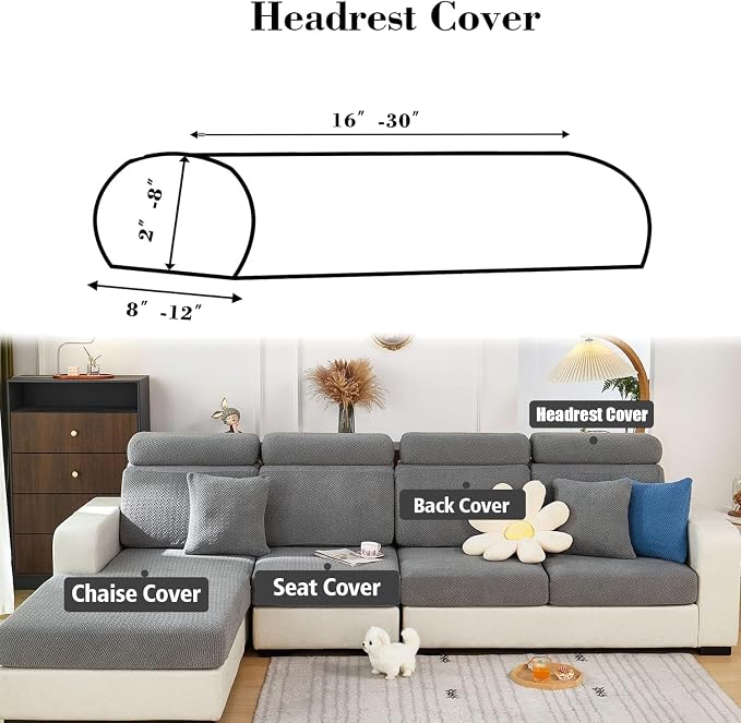 Couch Cushion Covers & Couch Cover for Sectional Sofas, Reversible Non-Slip Sofa Slipcovers, Washable Pet Proof Home Decor Protector (Sea Blue, Headrest Cover) - Image 2