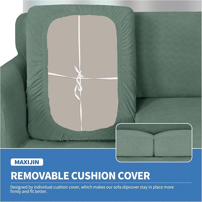 MAXIJIN 3 Piece Couch Covers for 2 Cushion Couch Sofa Cover, Stretch Loveseat Sofa Slipcovers for Sofas with 2 Large Cushions, Thick Dogs Pet Furniture Covers (71"-91", Pea Green) - Image 5