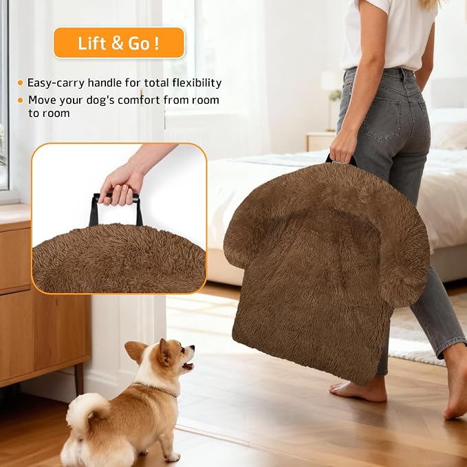 GGIB Calming Dog Bed Fluffy Plush Dog Mat for Furniture Protector with Removable Washable Cover for Large Medium Small Dogs and Cats (Large, Brown) - Image 3