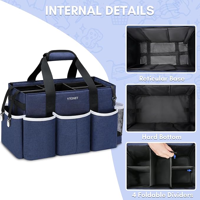 Ytonet Extra Large Cleaning Caddy Bag with 4 Foldable Dividers, Wearable Cleaning Caddy Organizer with Handle & Shoulder Strap & Waist Strap, Housekeeping Tote for Cleaners, Blue - Image 4