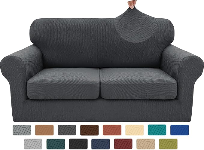 XINEAGE 2026 New 3 Pieces Couch Covers for 2 Cushion Sofa Super Stretch Loveseat Slipcover Pet Dog Universal Slip Cover Anti Slip Love Seat Furniture Protector (Dark Gray, 55"-69") - Image 9
