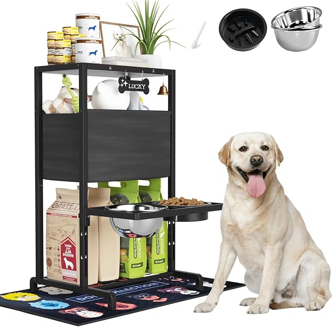 Elevated Dog Bowls, Height Adjustable Raised Dog Bowl Stand (4.5'' to 12''), Organizer Bowl Holder for Large Medium Dogs by SHAINFUN