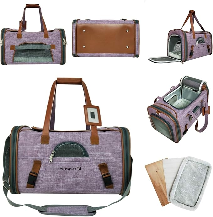 Mr. Peanut's Airline Approved Soft Sided Pet Carrier, Low Profile Gold Series Tote, Premium Brand Self Locking Zippers, Under Seat Compatibility, Plush Faux Fleece Bedding with a Sturdy Plywood Base