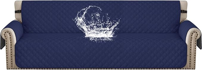 Waterproof Couch Cover for Pets Large, Sofa Covers for 3 Cushion Couch Washable, Non Slip Couch Covers for Dogs with Side Pockets, Quilted Couch Covers (Oversized Sofa, Navy Blue) by CYCMACOHOME