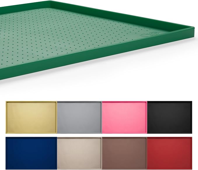 Hubulk Dog Feeding Mat,100% Waterproof Food Grade Silicone Pet Food and Water Bowl Placemat,Dishwasher, High Raised Edge to Prevent Spills,Nonslip Tray to Stop Messes on Floor（32"x24"x1.0",Hunter） by Hubulk