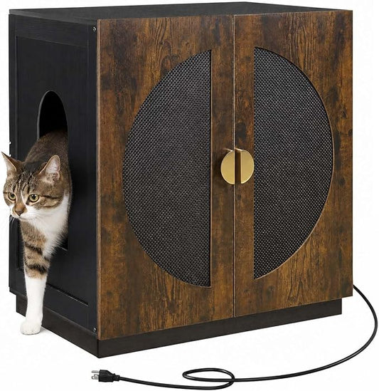 unipaws Cat Litter Box Enclosure for Self-Cleaning & Automatic Litter Boxes | Extra Large Cabinet with Charging Station, Wooden Dog Proof Hidden Cat House for Top Entry Litter Box by unipaws