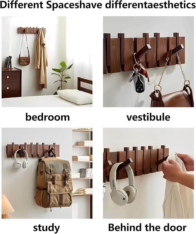 Wall Mounted Coat RackHooks Piano Key Hangers Natural Solid Wood Hanger Non-Woven Fabric Clothes Hangers for Closet, Kitchen, Bedroom, Bathroom, Entryway (Innovate-Beech, 10 Hooks) - Image 8