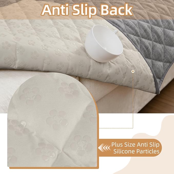 Dog Couch Cover for Sofa 100% Waterproof Faux Linen Sofa Covers for 3 Cushion Couch Washable Pet Friendly Sofa Slipcovers Non Slip Quilted Furniture Seat Protector (27.6x71 in, Light Gray) - Image 4