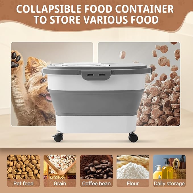 SEWIU Dog Food Storage Container Up to 2pack*20LB,Collapsible Dog Food Container with Travel Silicone Bowl and Scoop for Dog/Cat/Bird Food/Cat litter,Keep Dry Food Fresh,Easy to Move. - Image 2