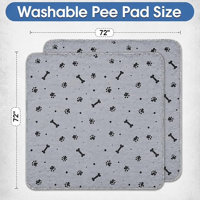Reusable Dog Training Pads 2 Packs 72’’ x 72’’ Washable Puppy Pads Extra Large Pet Mats for Floor Waterproof Heavy Absorbent Dog Crate Liner for Indoor Use and Large Breed Protection - Image 2