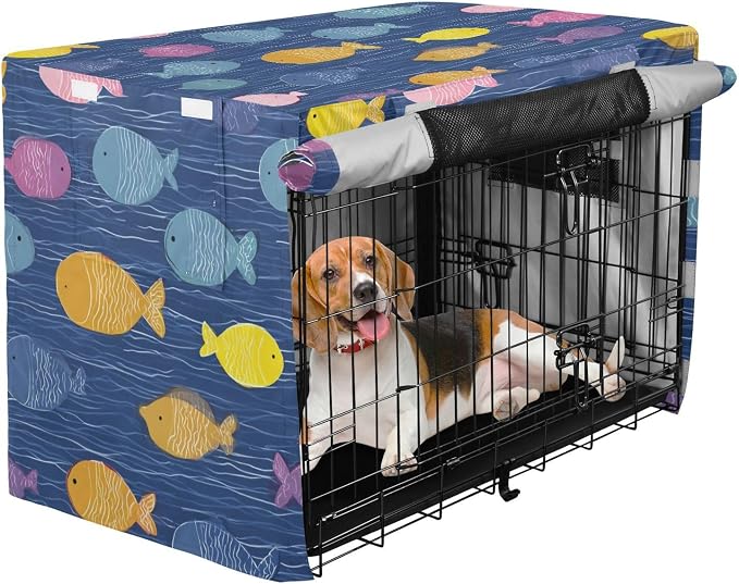 Dog Crate Cover Kennel Cover for Dog Cages Breathable for Wire Cage Indoor Outdoor Blue Water Ripple and Fishes - Image 2