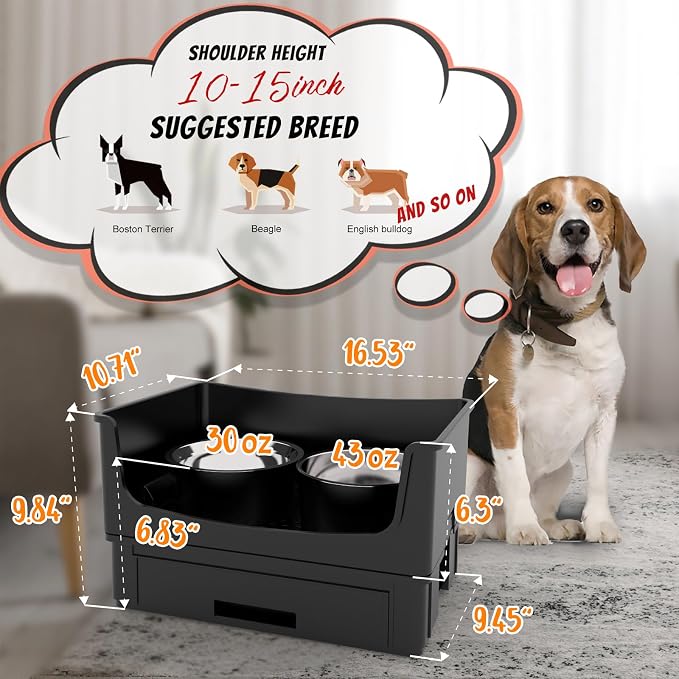 Mess Proof Raised Dog Bowls,Elevated Dog Bowl Stand Set 2 Stainless Steel Food Bowls,Splash Water Collection Non-Slip Medium Sized Feeding Table - Image 2
