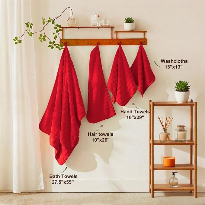 COZYART Lint Free 8 Pcs Bathroom Towels Set Ultra Soft Microfiber Red | Fluffy, Thick, Highly Absorbent, Fast Dry, No Shedding, No Pilling, Fade Resistant, Durable, Long-lasting - Image 4