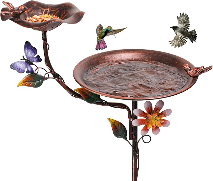 MUMTOP Bird Bath and Feeder for Outdoors, 53in Height Metal Birdbath Copper | Antique Garden Bird Feeder and Bath with Stable Metal Stake for Outside Yard Lawn Decor, Metal Garden Bird Water Station by MUMTOP