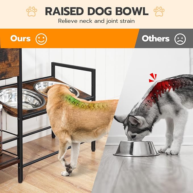 HOOBRO Elevated Dog Bowls Stand with Drawer, Height Adjustable Raised Feeding Station Cabinet with Storage Basket, 4-IN-1 Pet Storage Organizer for Large Medium Breeds, Rustic Brown and Black BF22PO03 - Image 5