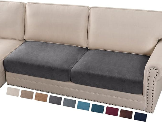 PrinceDeco Velvet Couch Cushion Cover Soft Stretch Cushion Slipcover for Chair Loveseat Sofa Cushion Furniture Protector Seat Cushion Sofa Cover Each Width Up to 40", Grey by PrinceDeco