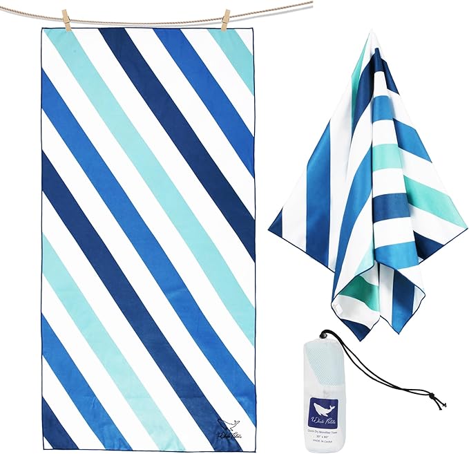 Whale Flotilla Large Quick Dry Beach Towel (30"x60"), Microfiber Sand-Free Beach Towels, Super Absorbent Compact Pool Travel Accessories, Aqua by WHALEFLOTILLA