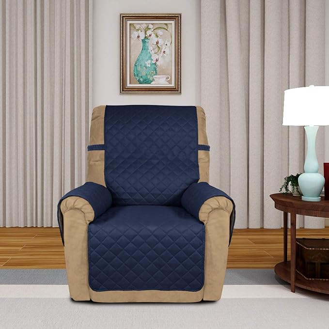 PureFit Reversible Recliner Chair Covers Couch Covers for Dogs, 19 in | Navy/Ivory, Water Resistant Couch Protector, Washable Pet Couch Cover with Non Slip and Elastic Straps For Kids - Image 2