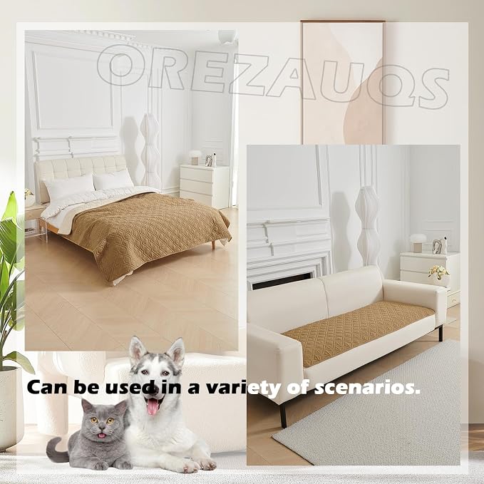 Waterproof Blanket Dog Bed Cover Non Slip Large Sofa Cover Dog Blanket for Couch Protection Pet Blanket for Furniture Bed Couch Sofa Reversible (Khaki,210 * 260cm) - Image 3