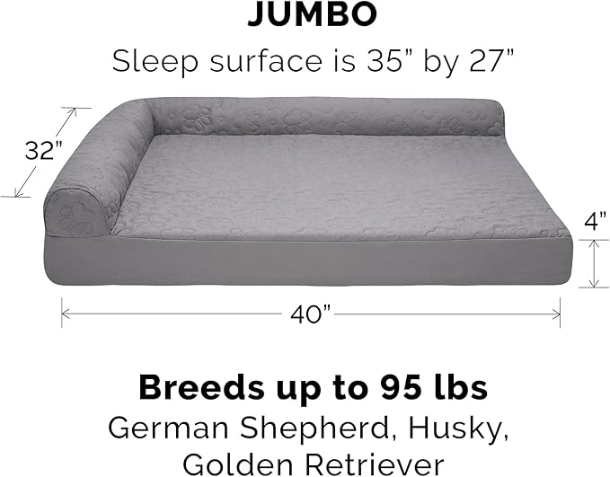 Furhaven Orthopedic Dog Bed for Large Dogs w/ Removable Bolsters & Washable Cover, For Dogs Up to 95 lbs - Pinsonic Quilted Paw L Shaped Chaise - Titanium, Jumbo/XL - Image 2