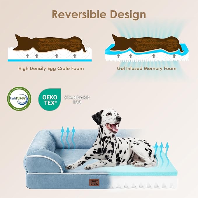 EHEYCIGA Orthopedic Dog Beds Large Sized Dog, Waterproof Washable Pet Bed | Non-Slip Bottom and Egg-Crate Memory Foam Dog Couch Bed with Washable Removable Cover, Washed Blue - Image 4