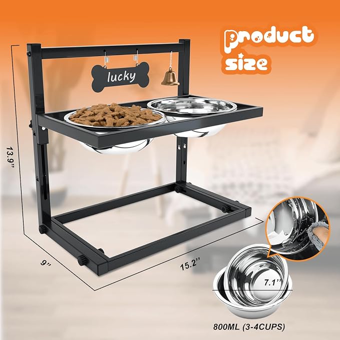 SHAINFUN Elevated Dog Bowls for Medium Dogs and Cats - Raised Cat or Dog Bowl Stand with Adjustable Height and Two Stainless Steel Food Bowls - Ideal for Medium and Small Dogs and Cats - Image 5