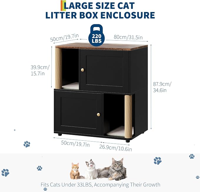 Garvee Cat Litter Box Enclosure Furniture for 2 Cats, Hidden Litter Box, Modern Double Layer Cats Washroom Furniture with 2 Scratch Mat and Cat Scratching Post, Side End Table for Living Room Hallway - Image 3