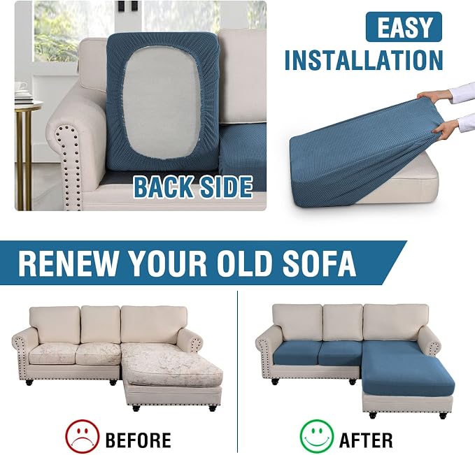 H.VERSAILTEX Sectional Couch Covers 3 Pieces Sofa Seat Cushion Covers L Shape Separate Cushion Couch Chaise Cover for Both Left/Right Sectional Couch (Seat Only: 1 Chaise + 2 Sofa, Dusty Blue) - Image 5