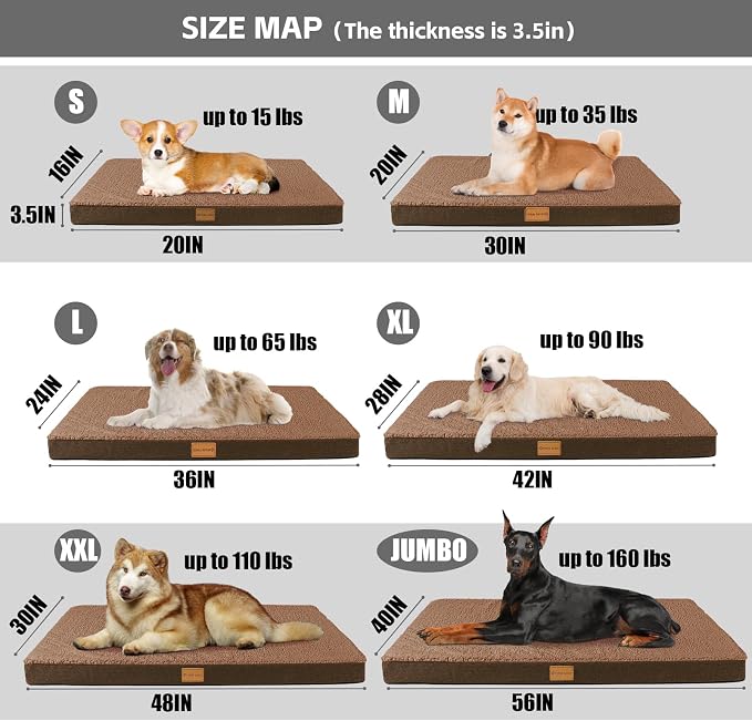 Patas Lague Orthopedic Large Dog Bed Washable Pet Sofa Mat 42''X28'' Brown | Egg-Crate Foam Dog Couch For Large Sized Dogs, Waterproof Removable Cover, Soft Pet Crate Bed With Nonskid Bottom - Image 5