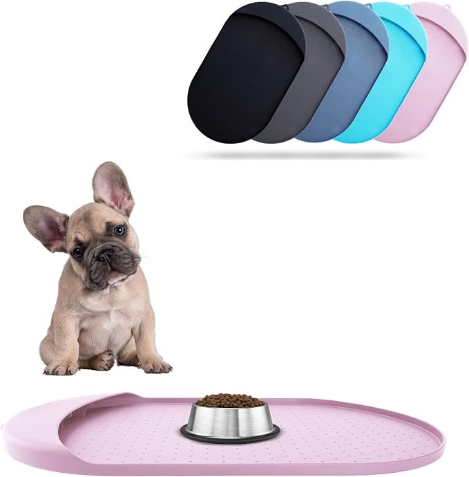 Dog Food Mat - 29” x 16.6” Pet Feeding Mat with Residue Collection Pocket - Large Silicone Dog Mat for Food and Water - Waterproof Dog and Cat Bowl Mat, High Edges to Prevent Spills, Light Pink by ORA+SHOP
