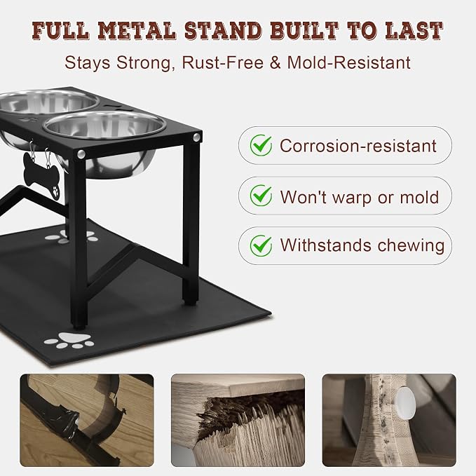 Elevated Dog Bowls, Metal Raised Dog Bowl Stand with 2 Thick 58oz Stainless Steel Food Bowls & Non-Slip Mat - 11.8" Tall for Medium/Large Breeds - Image 4